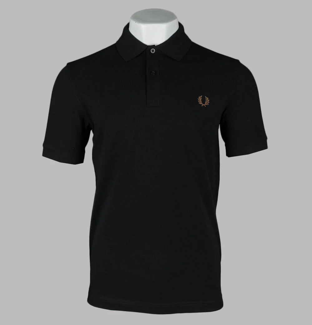 Fred Perry Plain Polo Shirt Black/Shaded Stone