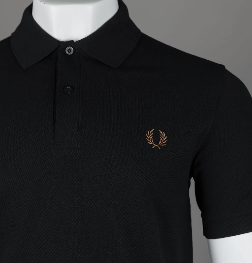 Fred Perry Plain Polo Shirt Black/Shaded Stone - Image 3