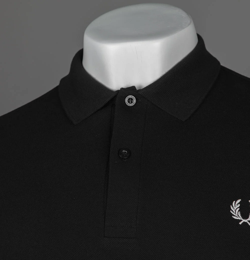 Fred Perry Plain Polo Shirt Black/White - Image 3