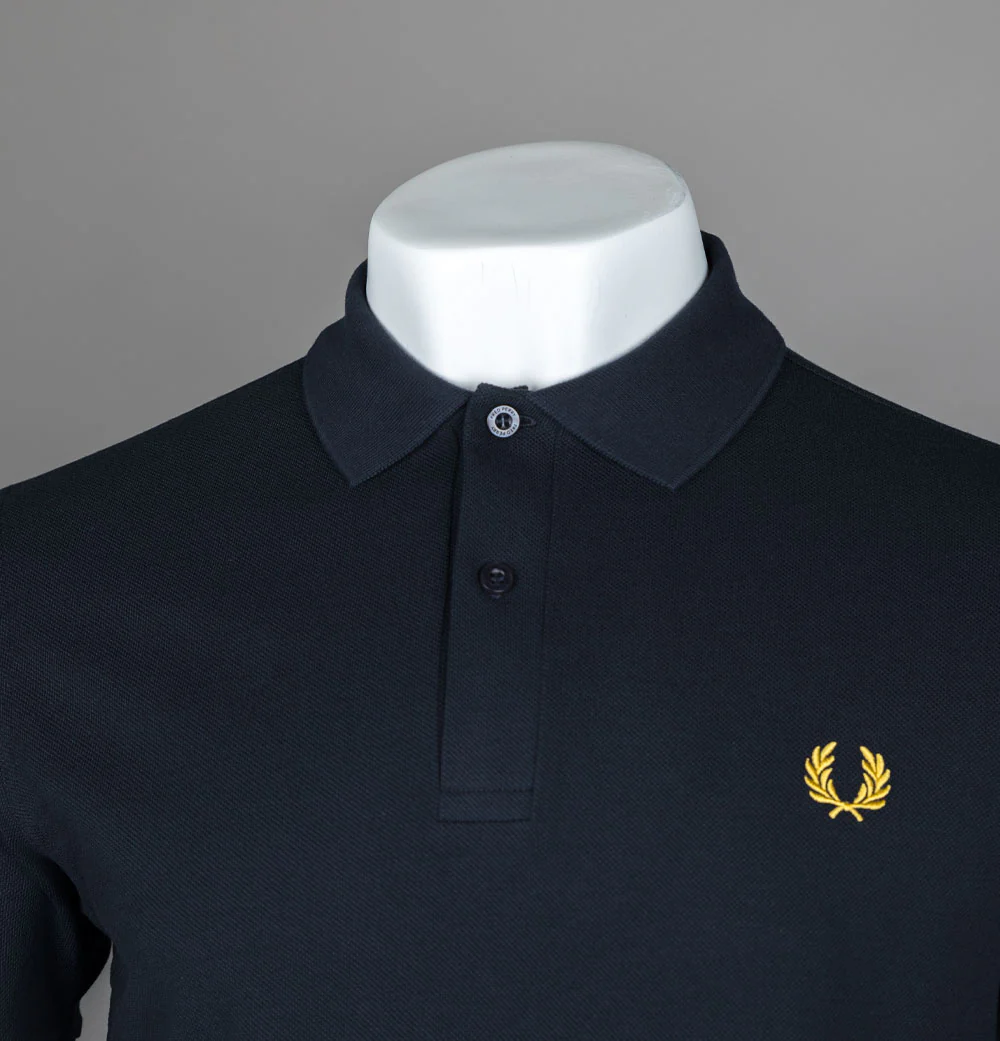 Fred Perry Plain Polo Shirt Navy/Honeycomb - Image 3