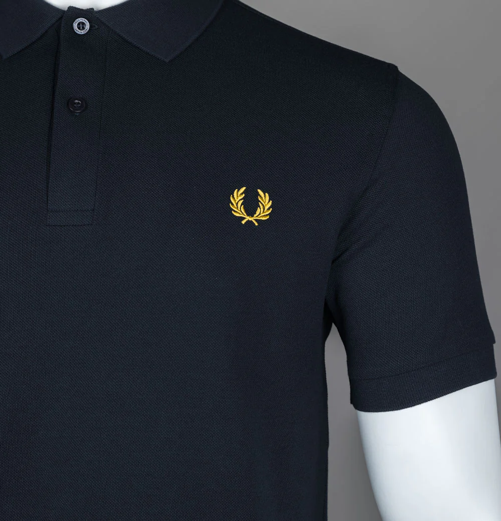 Fred Perry Plain Polo Shirt Navy/Honeycomb - Image 4