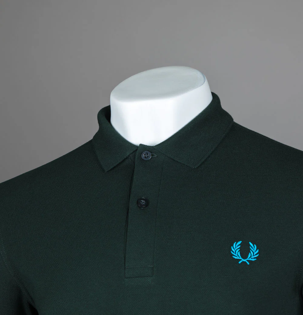 Fred Perry Plain Polo Shirt Night Green/Ocean - Image 3