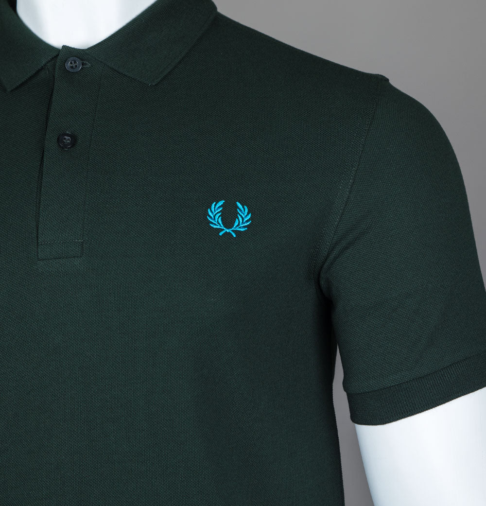 Fred Perry Plain Polo Shirt Night Green/Ocean - Image 4