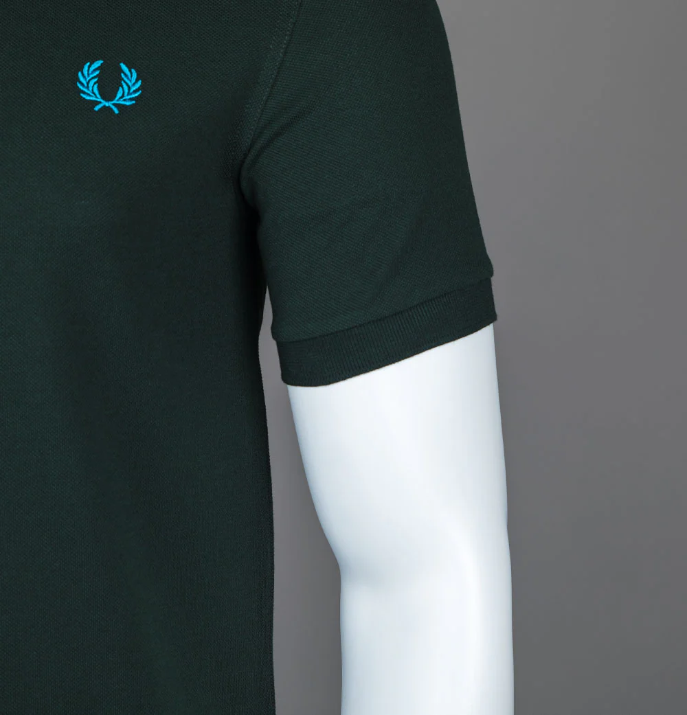 Fred Perry Plain Polo Shirt Night Green/Ocean - Image 5