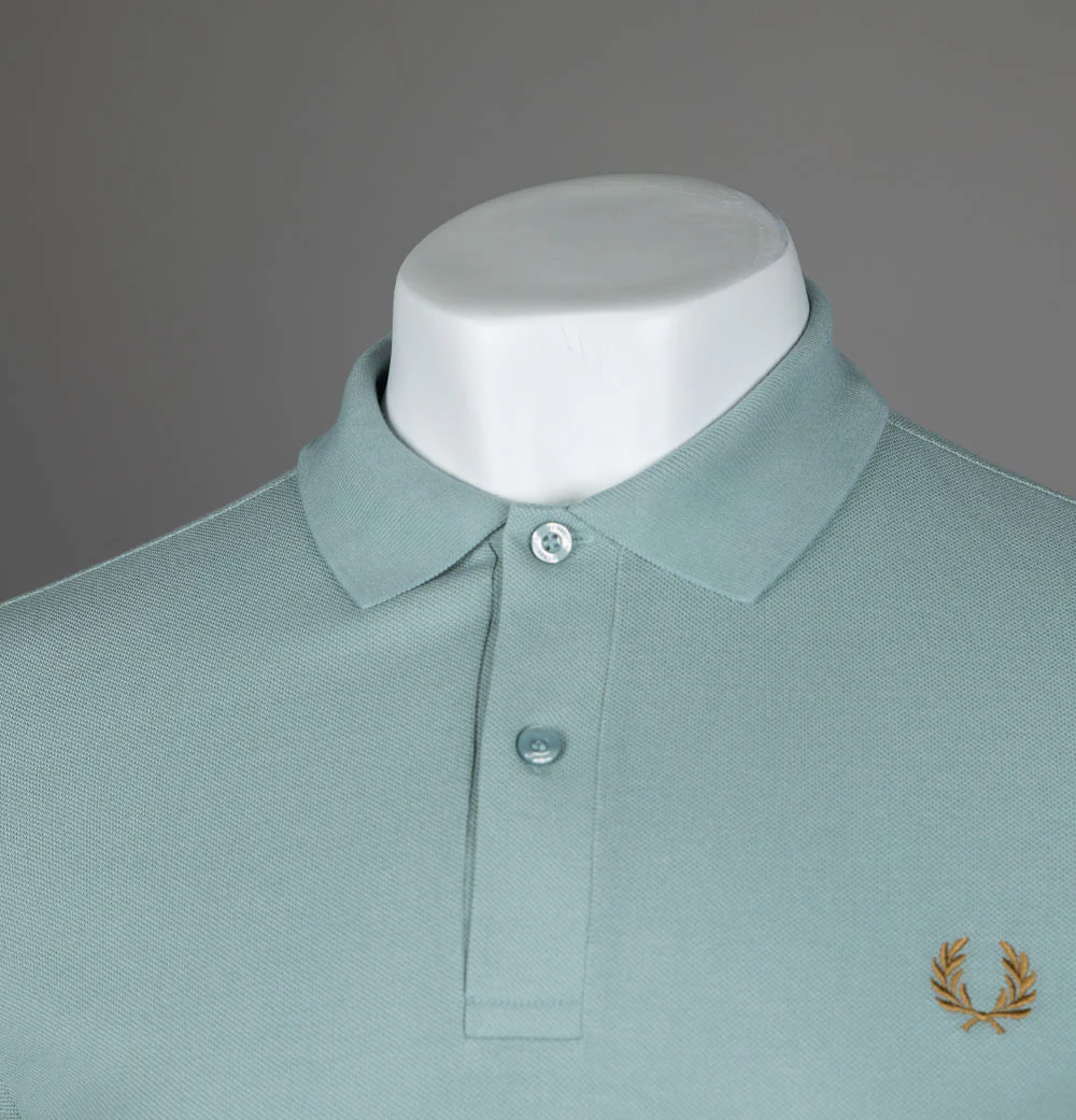 Fred Perry Plain Polo Shirt Silver Blue/Dark Caramel - Image 3