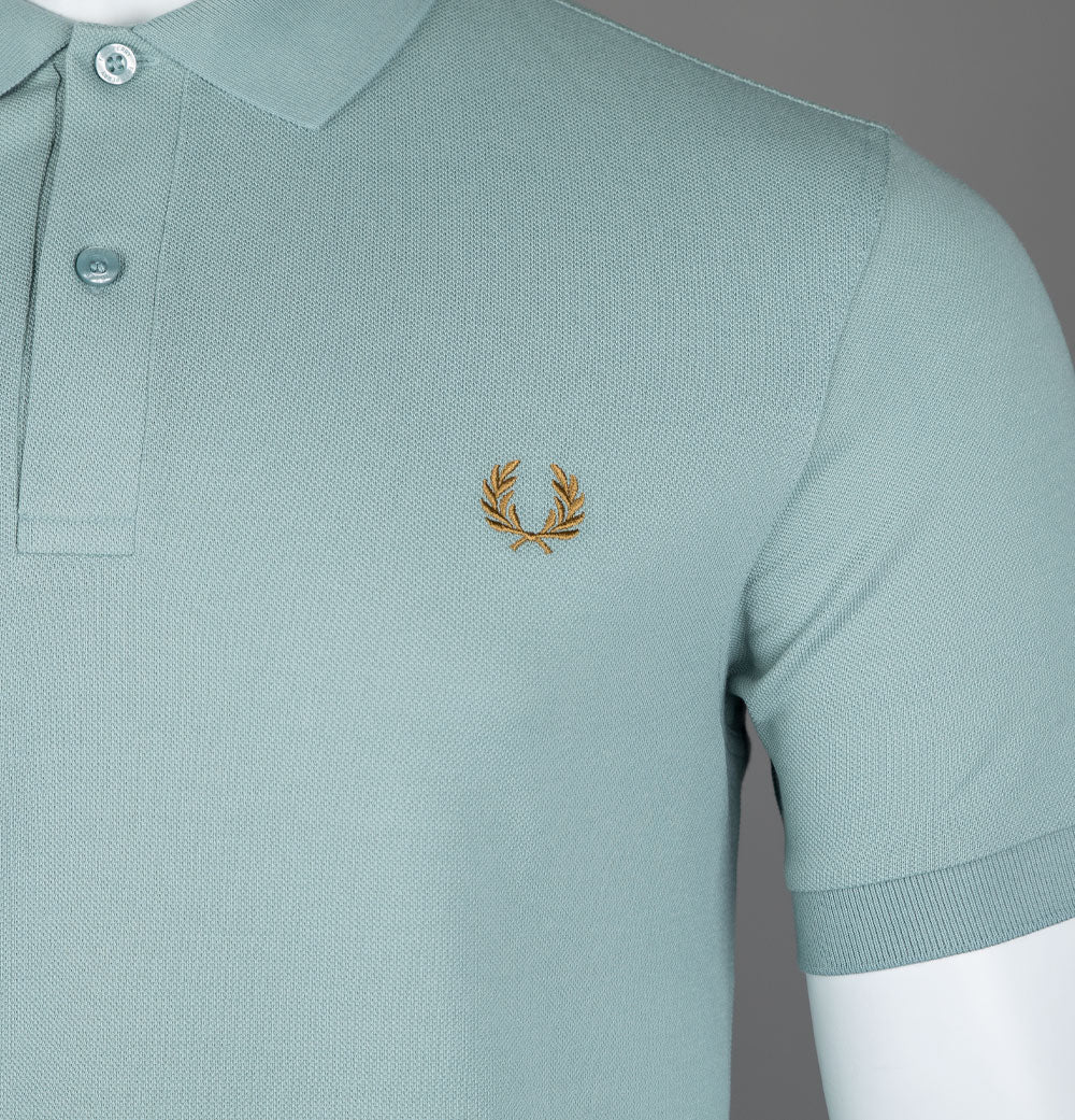 Fred Perry Plain Polo Shirt Silver Blue/Dark Caramel - Image 4