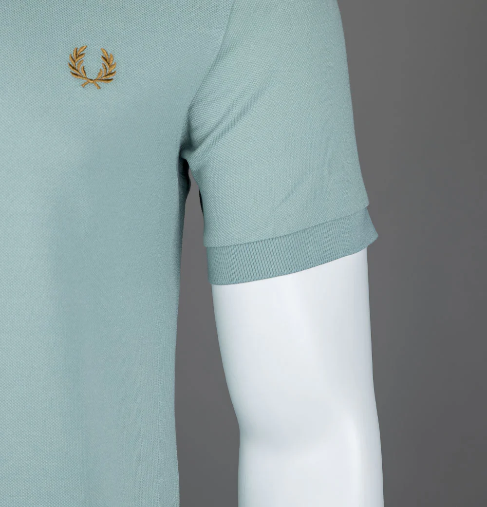 Fred Perry Plain Polo Shirt Silver Blue/Dark Caramel - Image 5