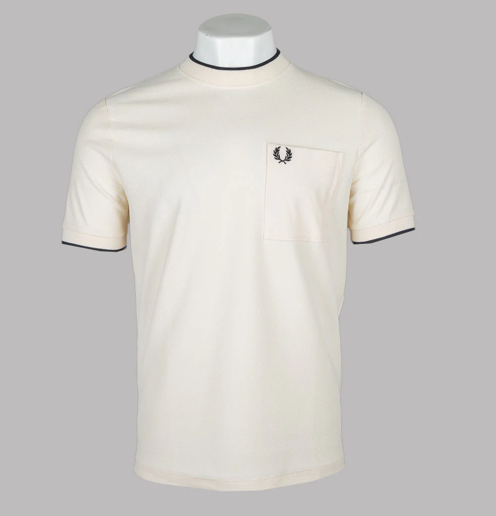 Fred Perry Pocket Detail Pique T-Shirt Ecru