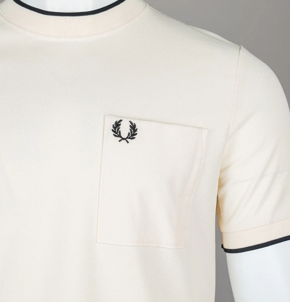 Fred Perry Pocket Detail Pique T-Shirt Ecru - Image 3