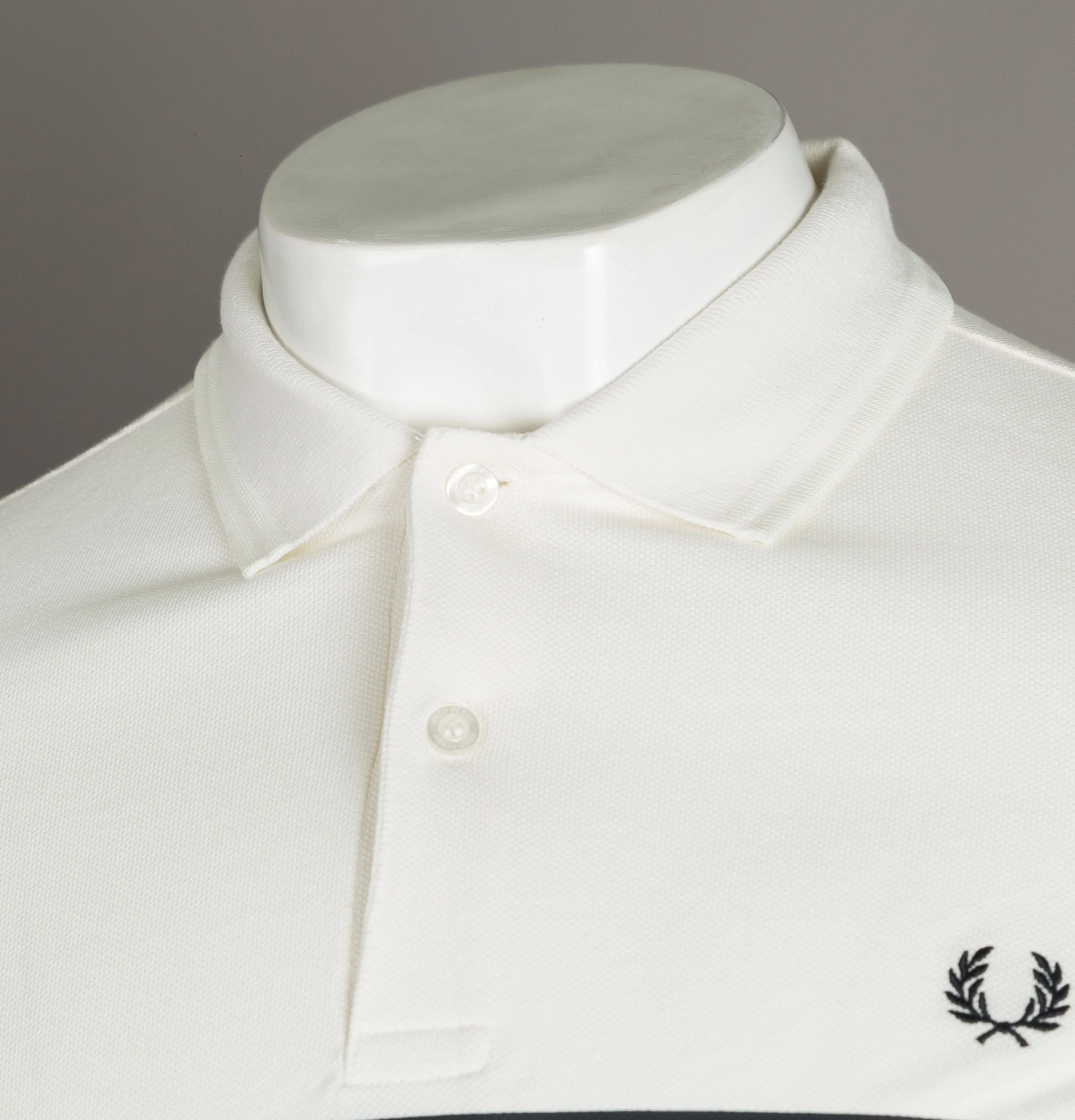 Fred Perry Printed Panel Polo Shirt Snow White - Image 3