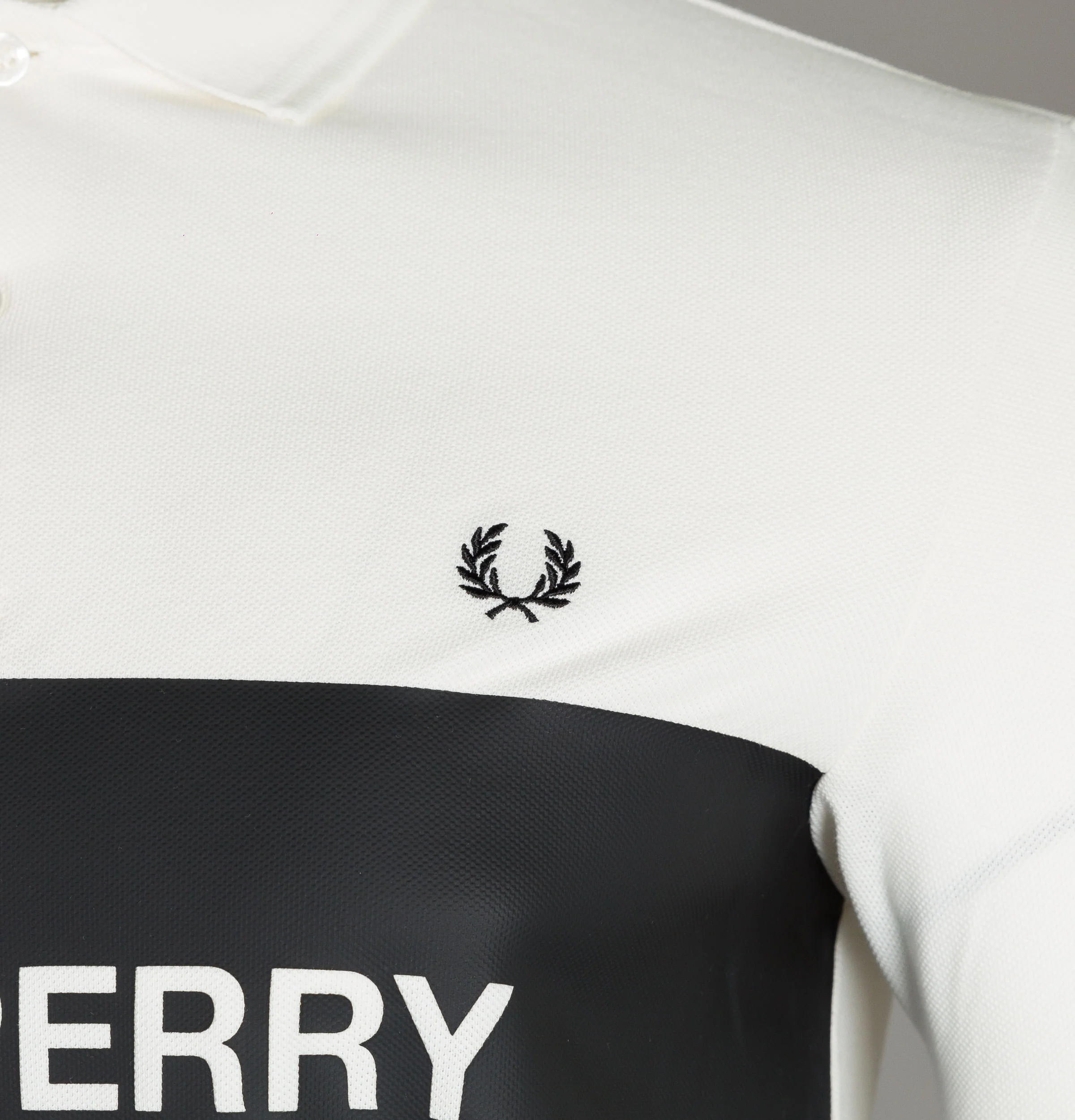 Fred Perry Printed Panel Polo Shirt Snow White - Image 4