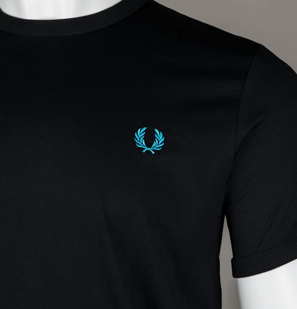 Fred Perry Ringer T-Shirt Black/Ocean - Image 3
