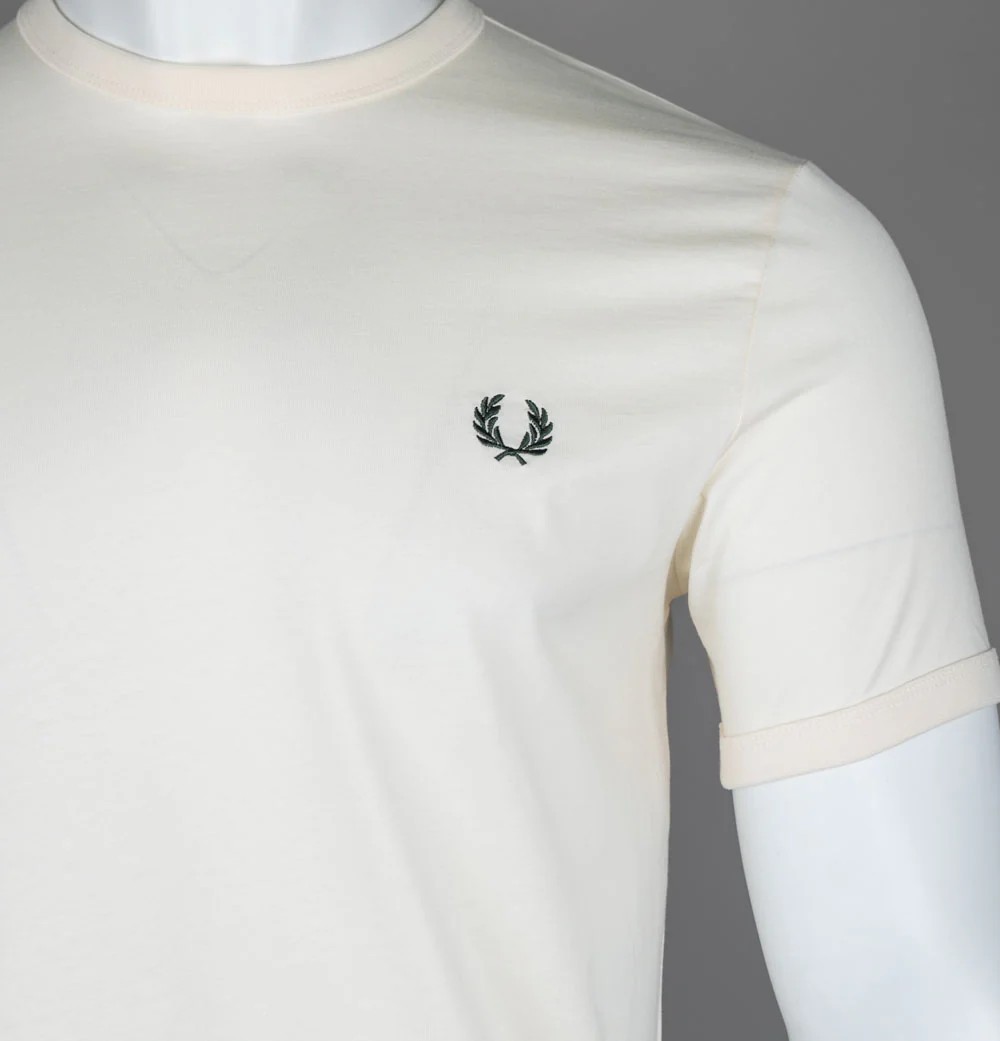 Fred Perry Ringer T-Shirt Ecru/Grassroots - Image 3