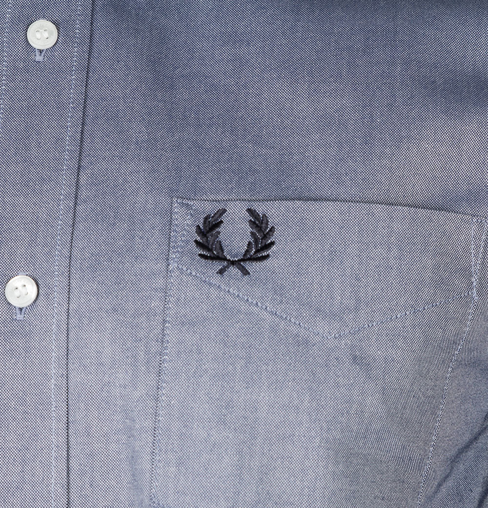 Fred Perry Short Sleeve Oxford Shirt Mid Blue - Image 4