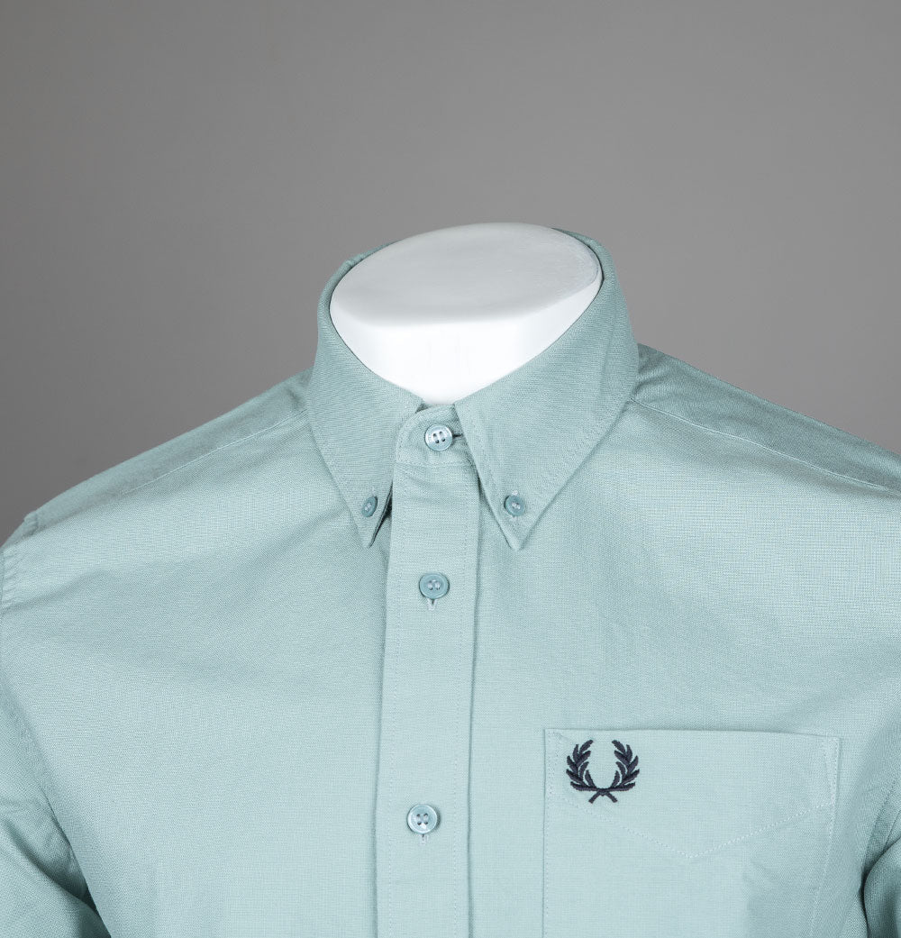 Fred Perry Short Sleeve Oxford Shirt Silver Blue - Image 3