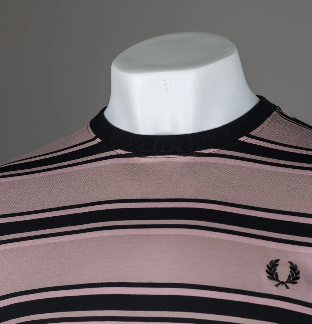 Fred Perry Stripe T-Shirt Dark Pink/Dusty Rose Pink/Black - Image 4