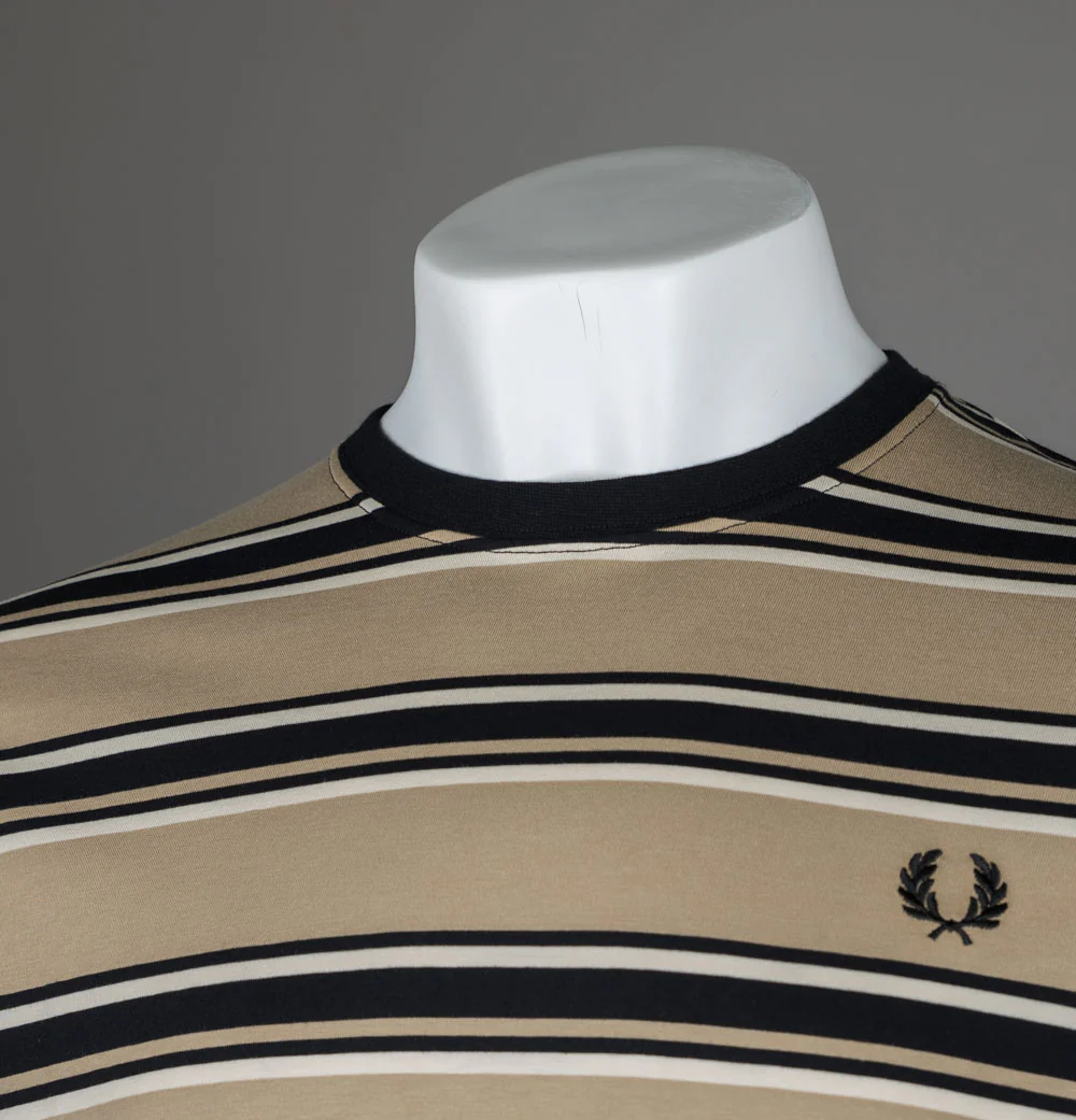 Fred Perry Stripe T-Shirt Warm Stone/Oatmeal/Black - Image 4