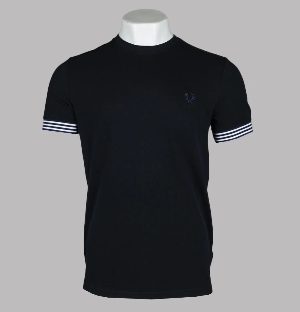Fred Perry Striped Cuff T-Shirt Black/French Navy