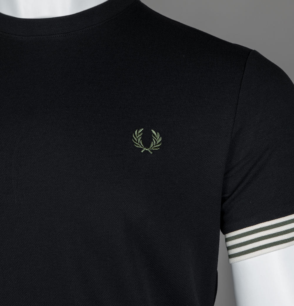 Fred Perry Striped Cuff T-Shirt Black/Green - Image 4