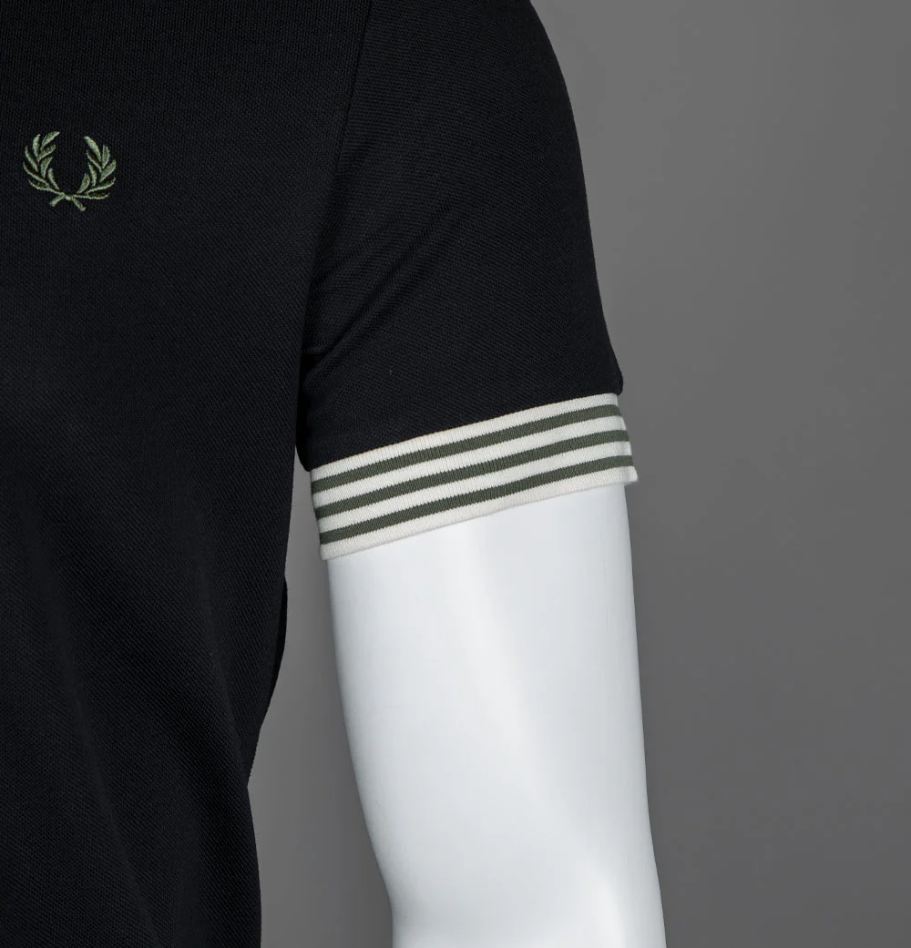 Fred Perry Striped Cuff T-Shirt Black/Green - Image 5