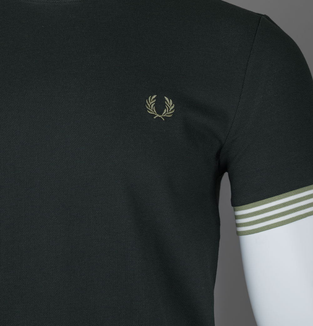 Fred Perry Striped Cuff T-Shirt Night Green - Image 3