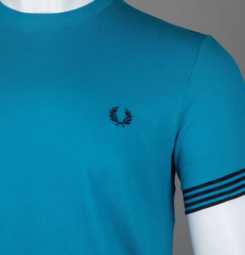 Fred Perry Striped Cuff T-Shirt Ocean - Image 3