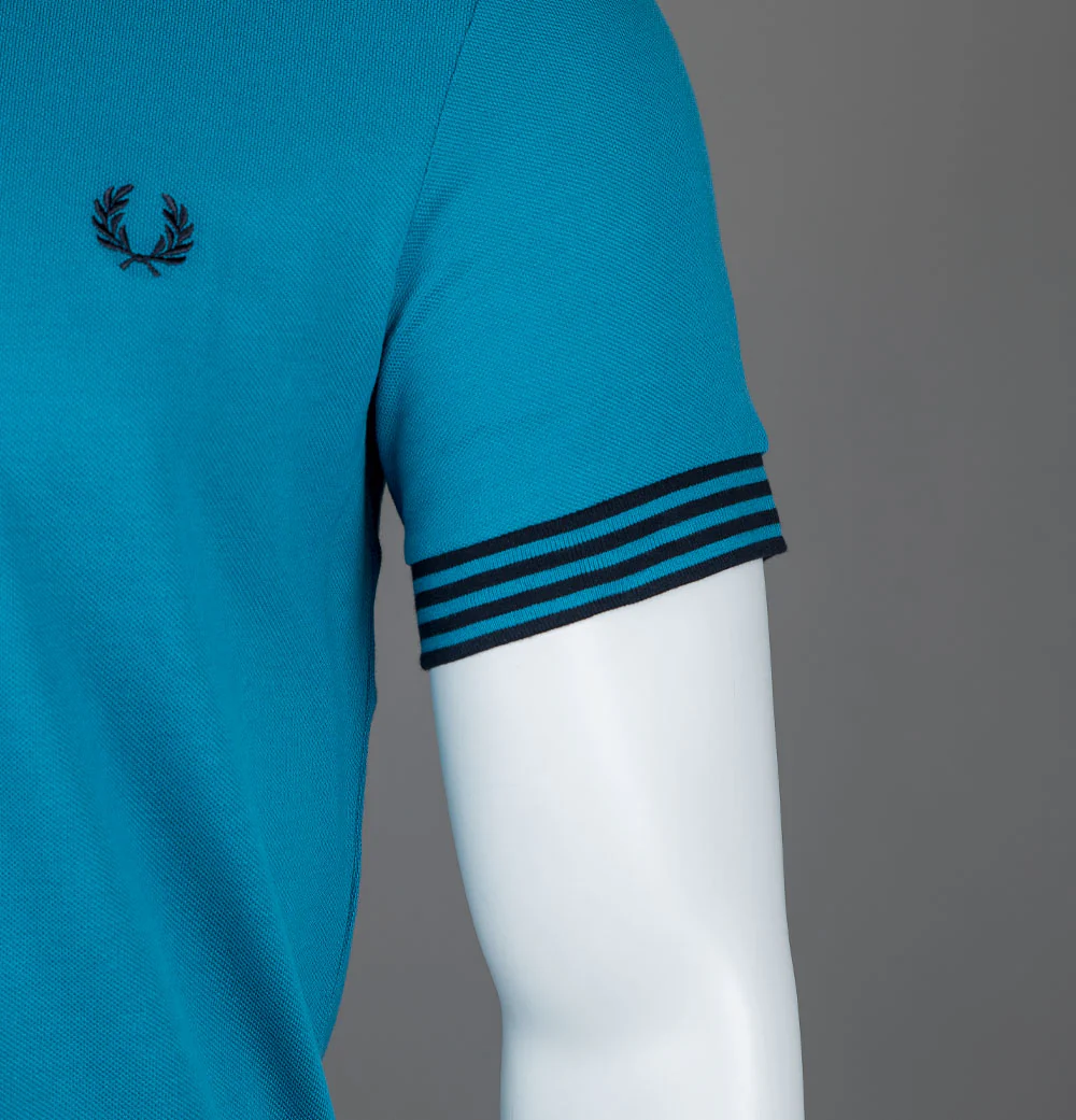 Fred Perry Striped Cuff T-Shirt Ocean - Image 4