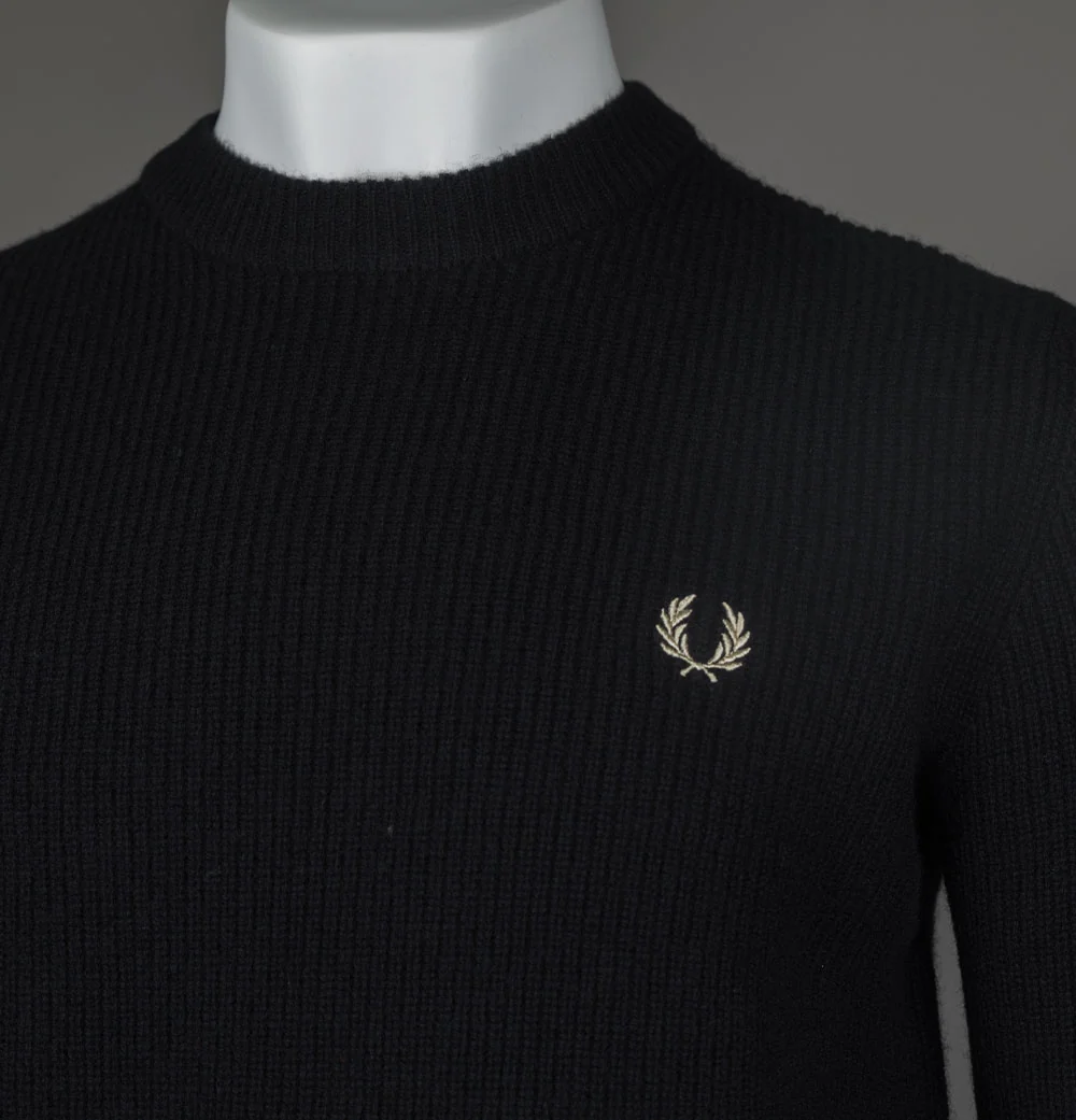 Fred Perry Textured Lambswool Jumper Black - Image 3