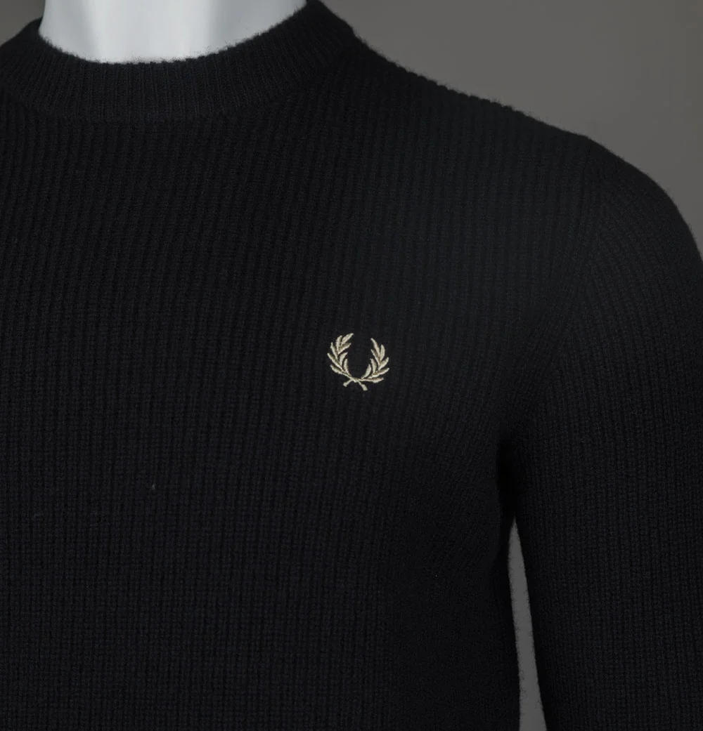 Fred Perry Textured Lambswool Jumper Black - Image 4