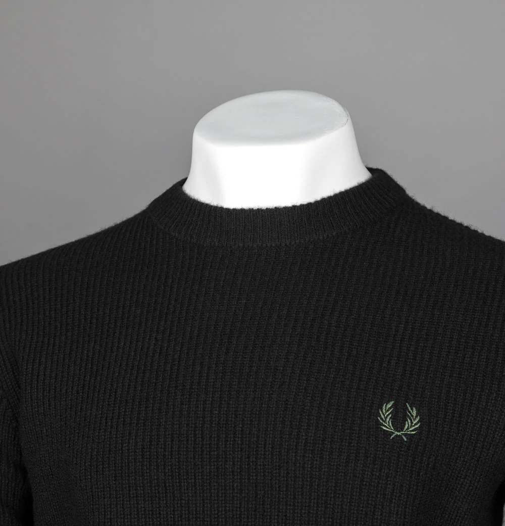 Fred Perry Textured Lambswool Jumper Black/Night Green - Image 3