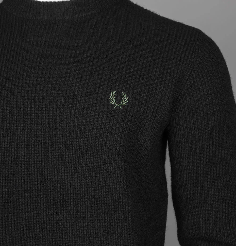 Fred Perry Textured Lambswool Jumper Black/Night Green - Image 4