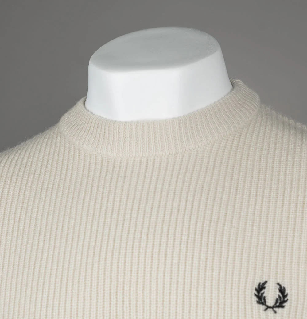Fred Perry Textured Lambswool Jumper Oatmeal - Image 3