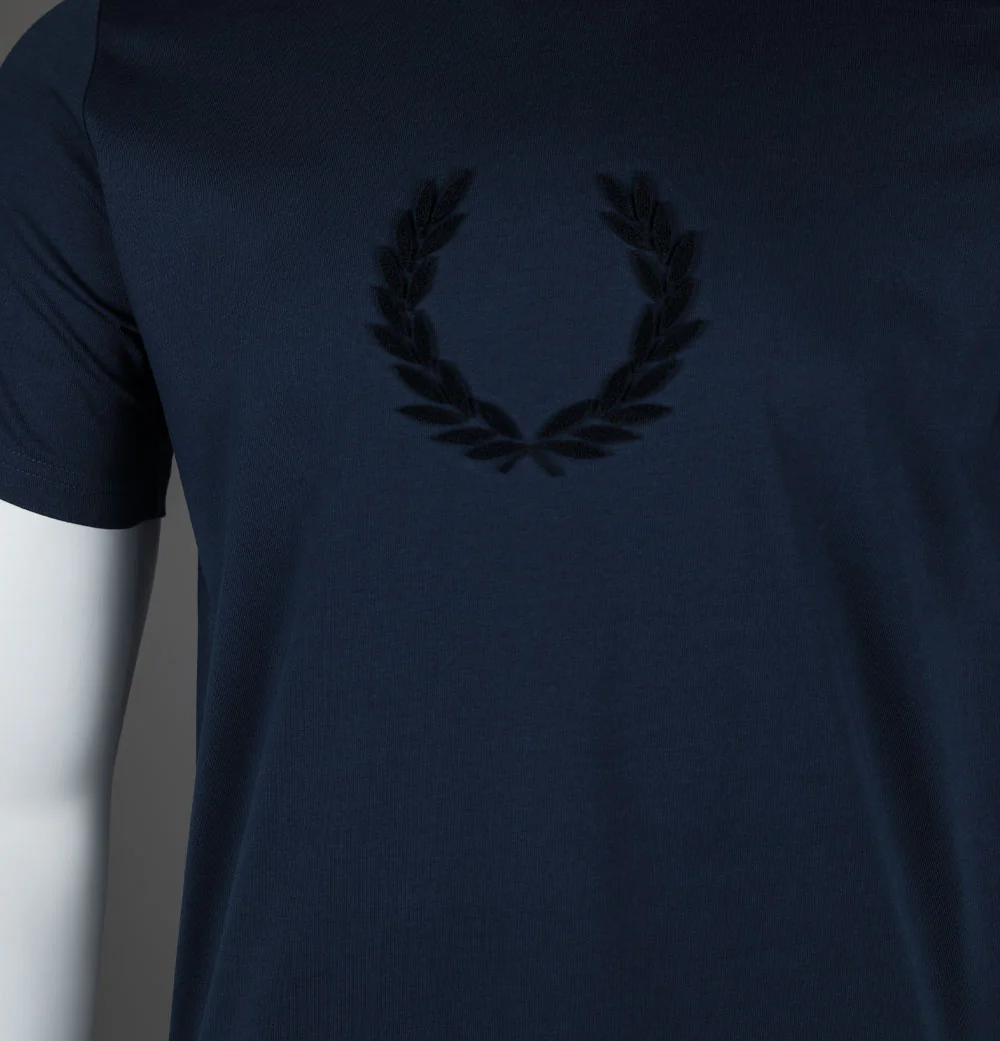 Fred Perry Textured Laurel Wreath T-Shirt Tennis Blue - Image 3