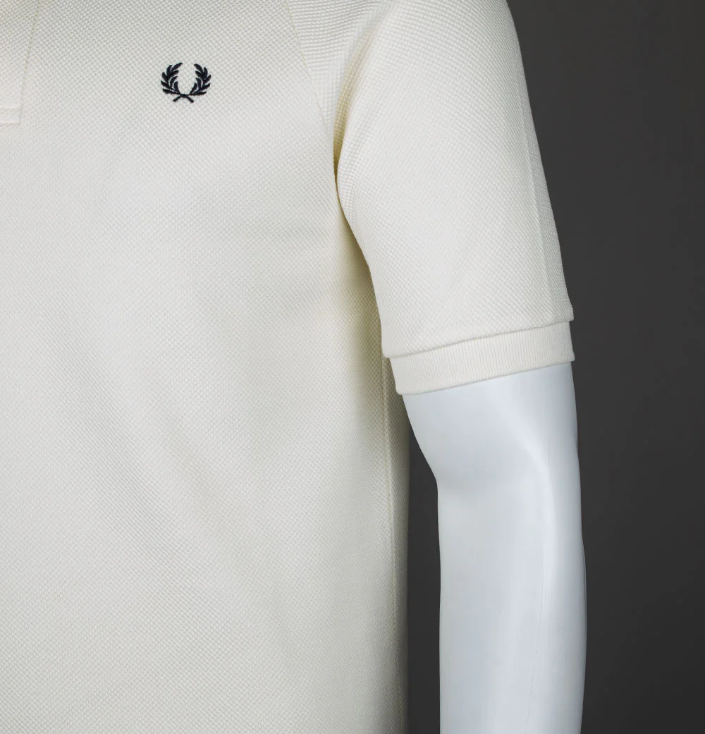 Fred Perry Textured Pique Polo Shirt Ecru - Image 4