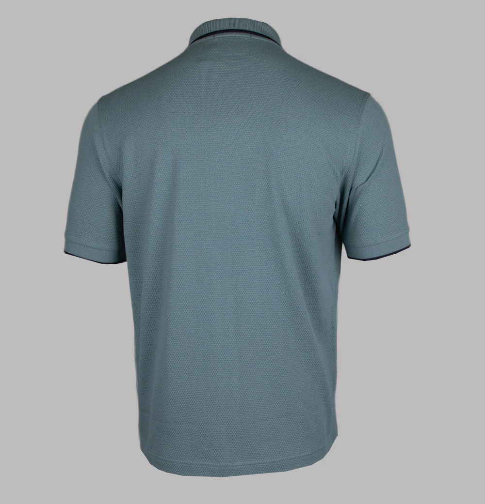 Fred Perry Textured Zip Through Polo Shirt Stockport Blue - Image 2