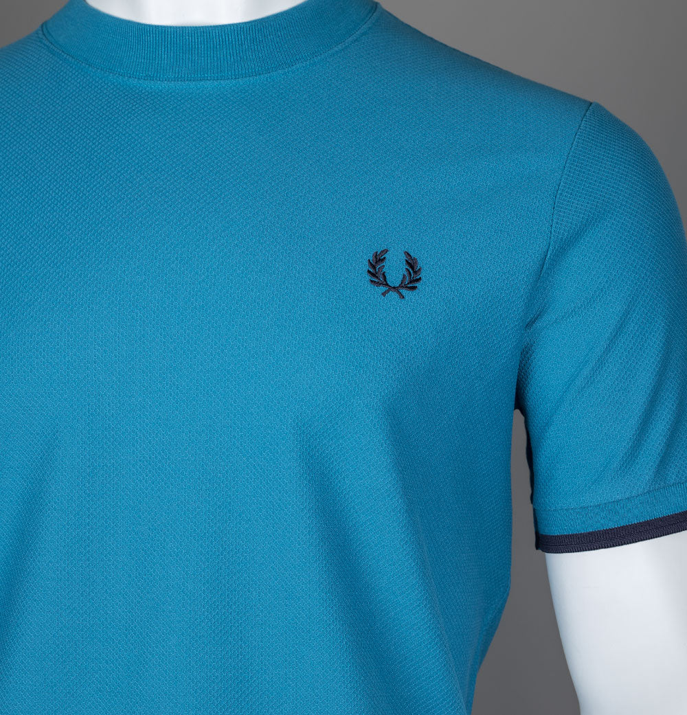 Fred Perry Tipped Cuff Pique T-Shirt Ocean/Navy - Image 4