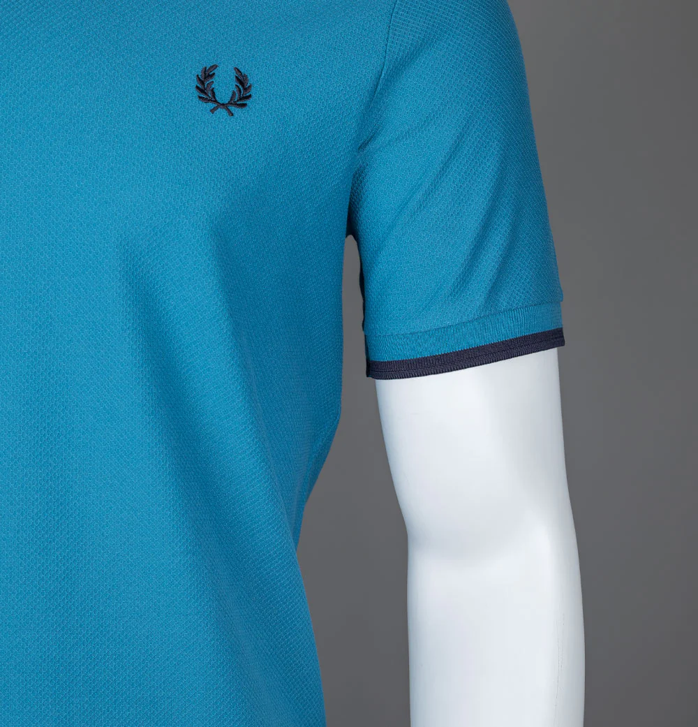 Fred Perry Tipped Cuff Pique T-Shirt Ocean/Navy - Image 5