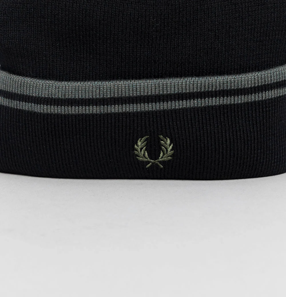 Fred Perry Twin Tipped Merino Wool Beanie Black/Field Green - Image 3