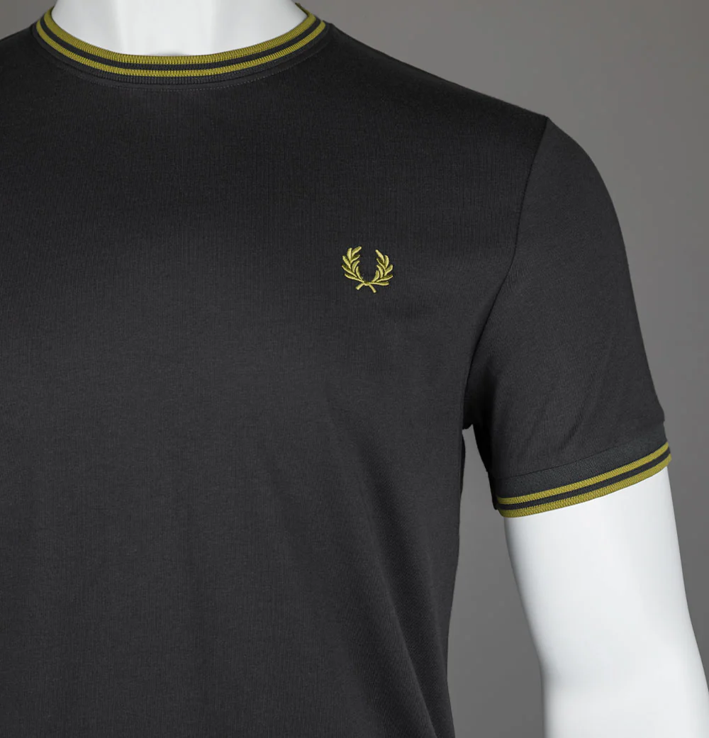 Fred Perry Twin Tipped T-Shirt Anchor Grey/Tennis Ball Yellow - Image 3