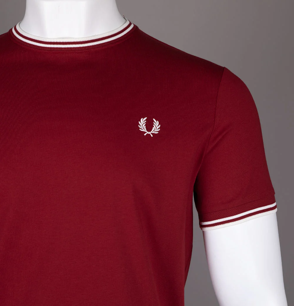 Fred Perry Twin Tipped T-Shirt Burnt Red/Snow White - Image 3