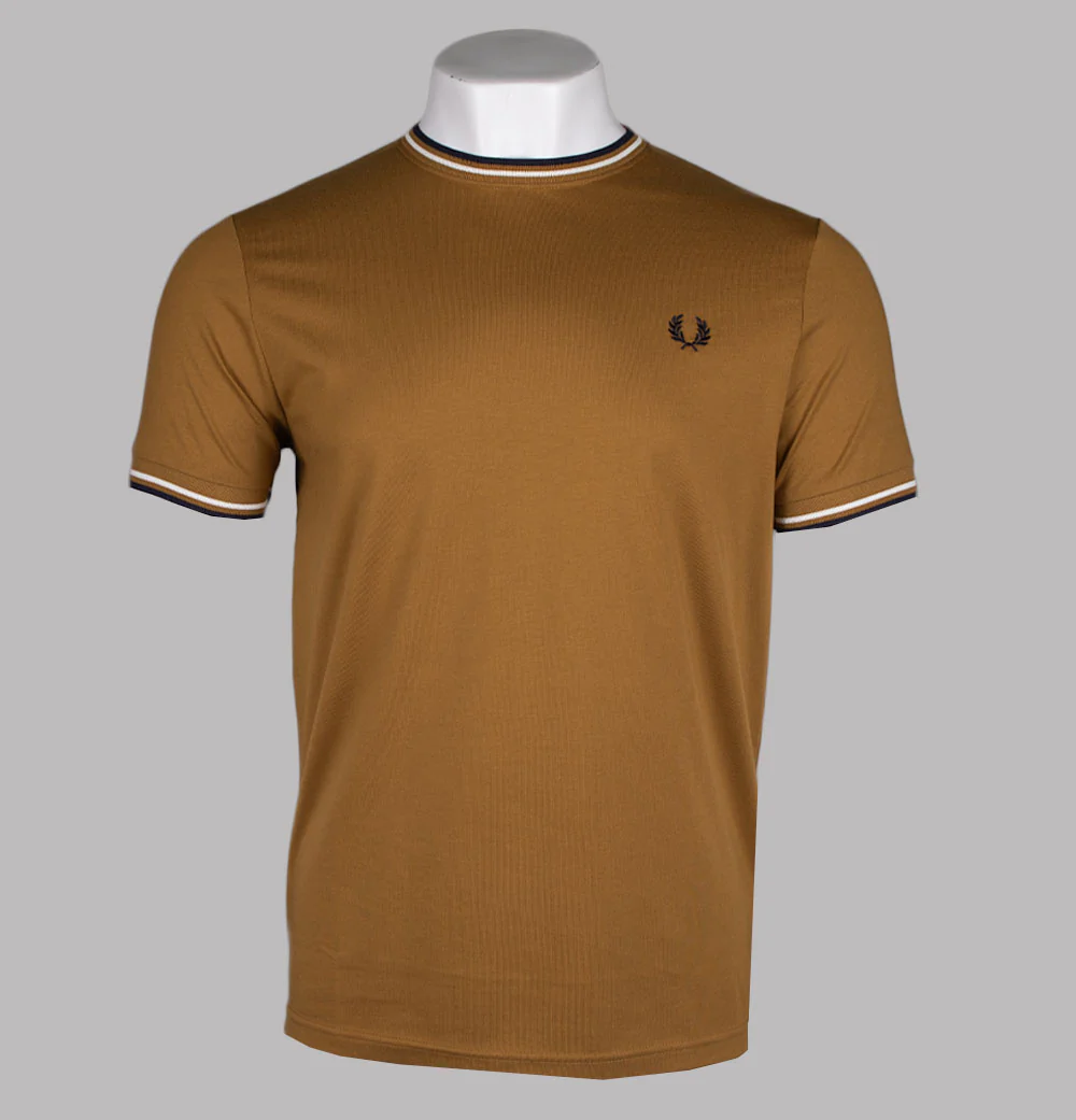Fred Perry Twin Tipped T-Shirt Dark Caramel/Ecru/Navy