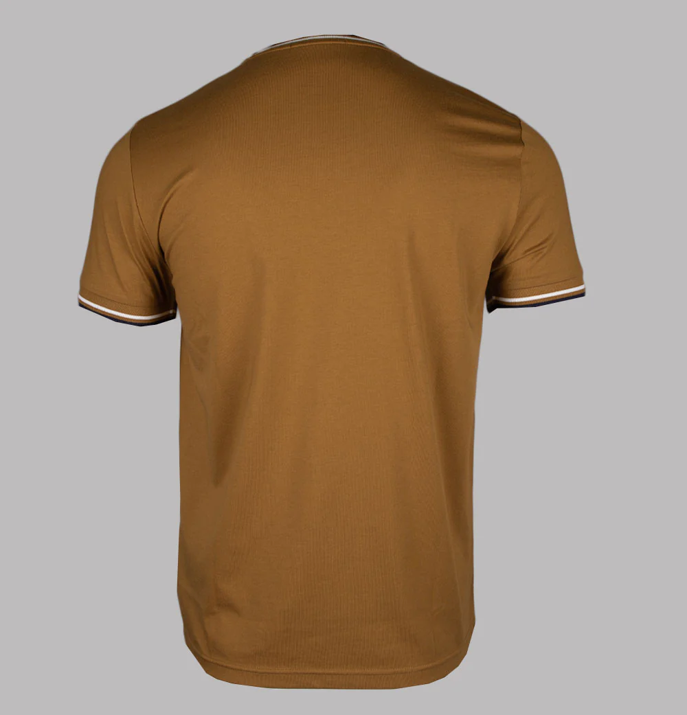 Fred Perry Twin Tipped T-Shirt Dark Caramel/Ecru/Navy - Image 2
