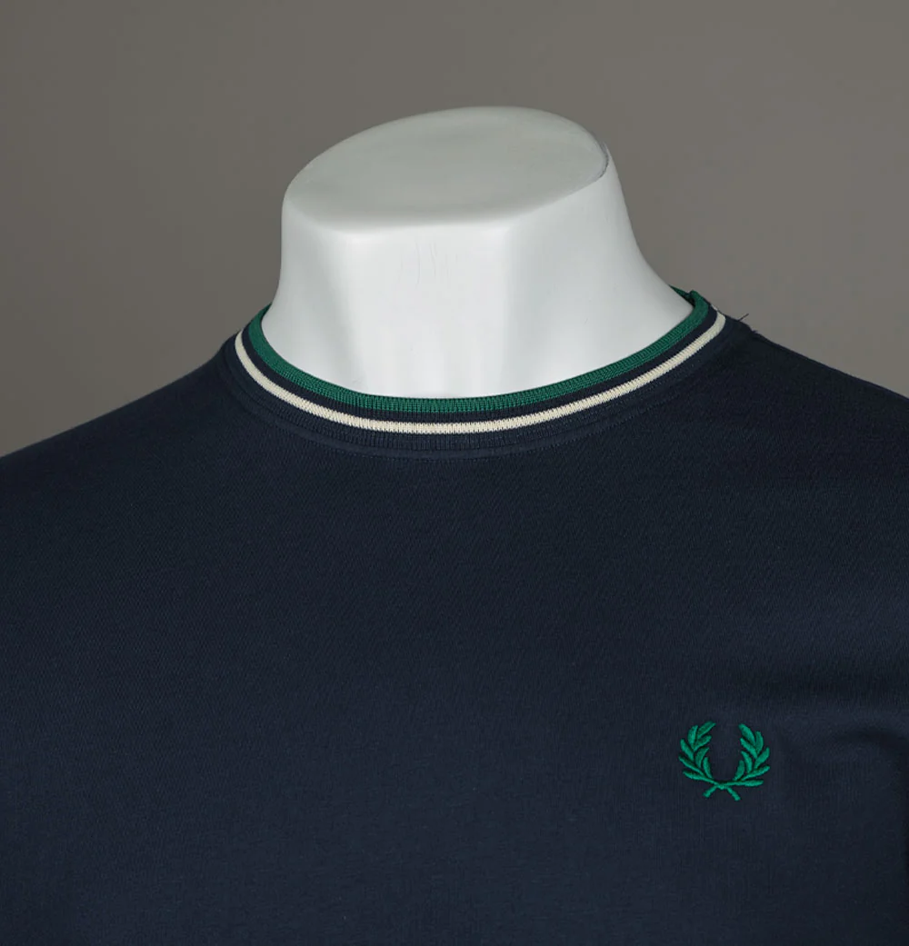 Fred Perry Twin Tipped T-Shirt Dark Carbon/Light Ecru/Label Green - Image 4