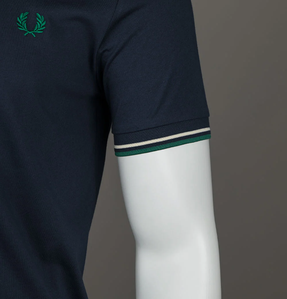 Fred Perry Twin Tipped T-Shirt Dark Carbon/Light Ecru/Label Green - Image 5