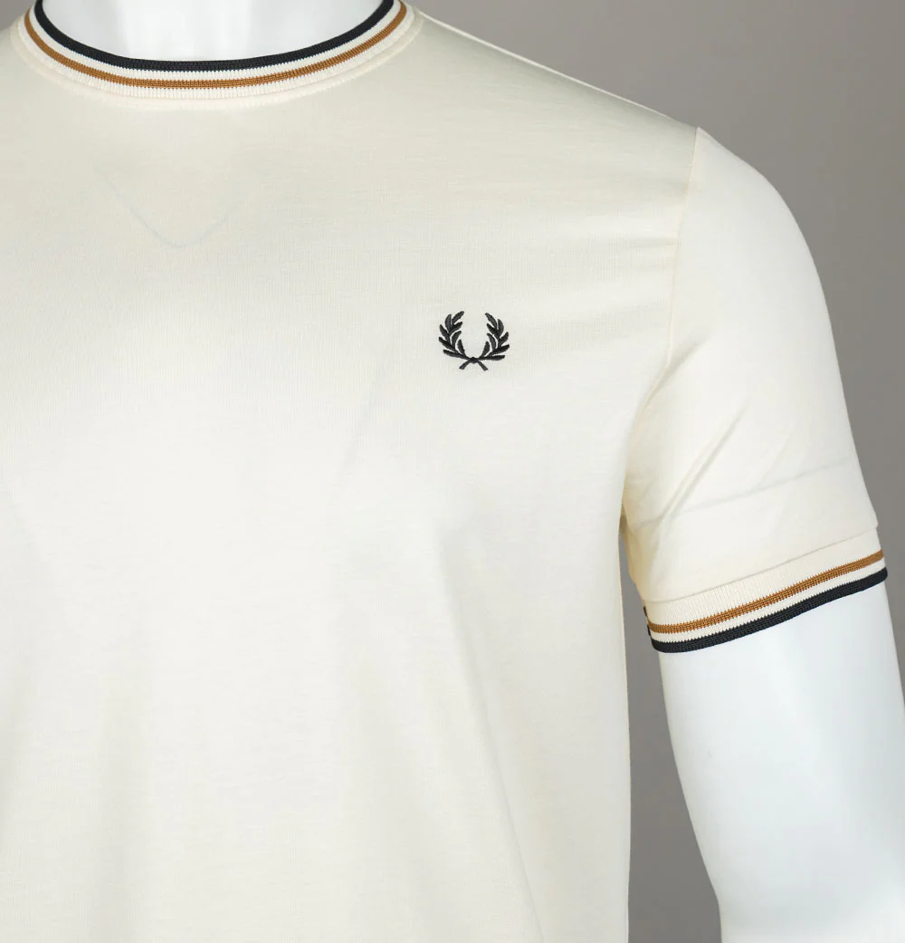 Fred Perry Twin Tipped T-Shirt Ecru/Dark Caramel/Black - Image 3