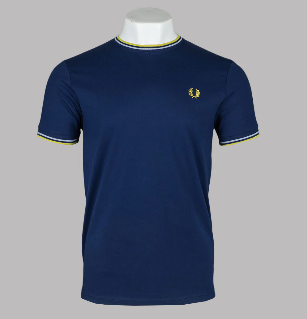 Fred Perry Twin Tipped T-Shirt French Navy/Dusky Blue/Citron