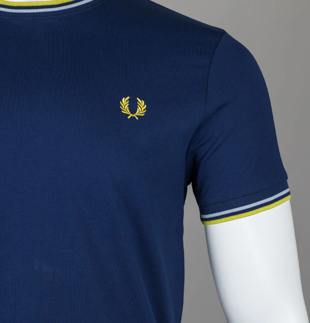 Fred Perry Twin Tipped T-Shirt French Navy/Dusky Blue/Citron - Image 3