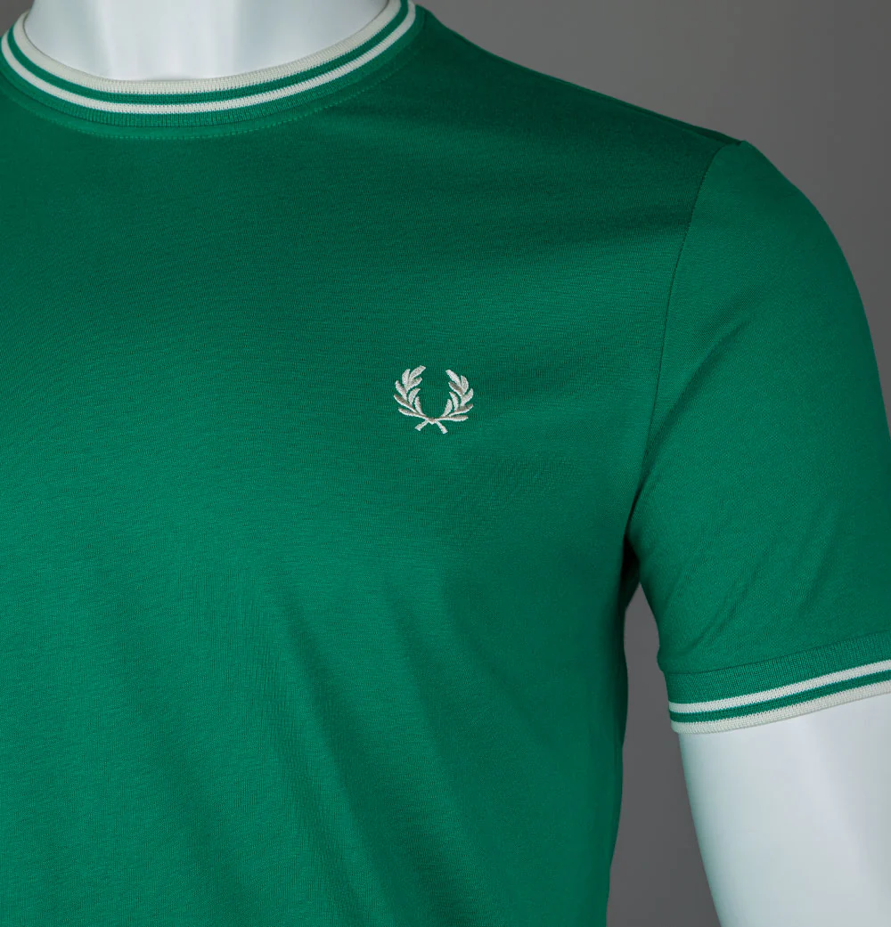 Fred Perry Twin Tipped T-Shirt Label Green/Ecru - Image 4