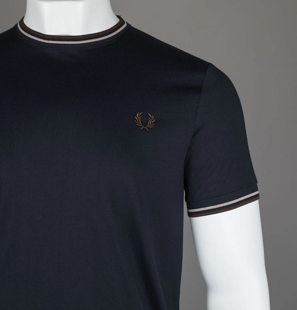 Fred Perry Twin Tipped T-Shirt Navy/Warm Oat/Burnt Tobacco - Image 3