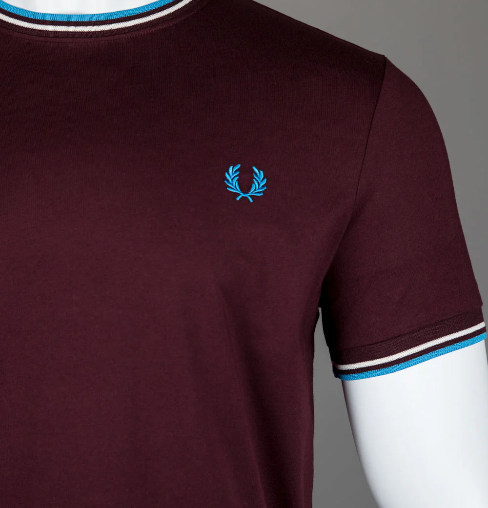 Fred Perry Twin Tipped T-Shirt Oxblood/Ecru/Court Blue - Image 3